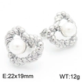 Elegant silver rope twisted heart earrings with pearl inlay for a sophisticated look - 22x19mm / Style C Steel Color