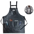 Wasserdichte schwarze PU-Leder Schürze mit mehreren Taschen und Kreuzträgern - Verstellbarer H-Rücken / Schwarz