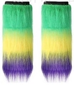 Detail of multi-color gradient faux fur leg warmers in green, yellow, and purple hues - Colorful Plush Leg Warmers