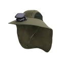 Chapeau de soleil vert foncé avec ventilateur solaire et protège-nuque pour rando - Style de Ventilateur Solaire / Vert Militaire