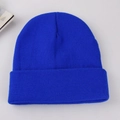 Close-up of solid blue knitted beanie showing detailed warm ribbed texture and fabric - Adult 56-60cm / Royal Blue