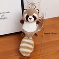 Cute khaki raccoon plush keychain accessory, approx. 18.5cm tall with silver metal clasp - Brown