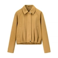 Chaqueta bomber ajustada de ante camel para mujer con cuello clásico y bajo elástico - XS / Amarillo Otoño