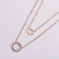 18K rose gold plated double layer necklace with polished and zircon paved circular pendants - Rose Gold