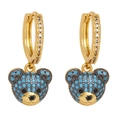 Charming golden bear drop earrings with blue detailing and sparkling pavé crystals - Turquoise