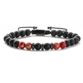 Bracelet ajustable pour hommes avec perles d'onyx mat et pierres d'oeil de tigre rouges - Noir Mat & Pierre Impériale Rouge