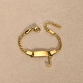 Gold stainless steel chain bracelet with a rectangle plate and micro-pave letter J charm - Gold Letter J