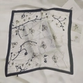 Elegant satin scarf with orchid line art print and black borders in black and white - Black-edged Floral Small Square Scarf/silk Scarf / 65