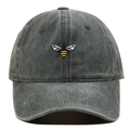 Casquette de baseball vintage gris anthracite avec broderie détaillée d'une abeille - Réglable / Vert Militaire