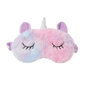 Detail of plush unicorn sleeping mask with glitter horn and cute embroidered eyes - Tie-Dye Purple