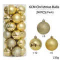 24-piece 6cm gold Christmas ball set in shiny, matte, and glitter finishes for tree decor - 6cm Gold