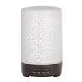 Portable USB humidifier with white crackle finish and dark wood base in 1H/3H timer mode - Plain Style / Dark Wood Grain