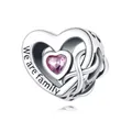 S925 silver heart charm with pink gemstone and We are family engraving for bracelet - 925 Silver / Hollow Heart Pink Zircon Infinity Bead