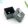 Square grey jewelry gift box with ribbon bow and black velvet lining for rings - 5*5*3.5CM / Dark Gray