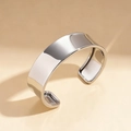 Polished silver wide open cuff bracelet with geometric minimalist metal mirror finish - Silver