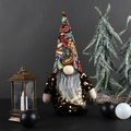 Halloween gnome plush with red paisley hat, metal spider, and golden sequin body - Style Z2-3 Halloween Sequin Gnome Male - Gold Sequin