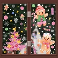 Pink Christmas tree and gingerbread man window static stickers for festive glass decor - 2-Sheet Set BQ465+467