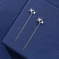 S925 sterling zilveren ster kwastje oorbellen met zirkonia in zilveren kleur - 925 zilver / Platina / Lang-40mm