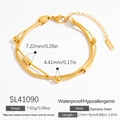 Waterproof 18K gold plated double layer snake chain bracelet with round bead charms - 18k Gold / Double Layer Snake Chain Style (SL41090)