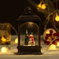 Bronze vintage Christmas lantern featuring a snowman scene and warm LED light - Flat Lamp Snowman Style / Without Water