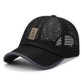 Berretto da baseball da uomo in rete nera traspirante con toppa in pelle marrone - Regolabile / Nero