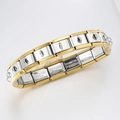 Italian modular charm bracelet in gold and silver stainless steel with diamond patterns - Two-tone Gold Silver with Triangle Hook