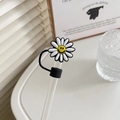 Daisy smile silicone straw topper cover in black and white for Stanley tumblers - Sunflower Black / 10mm