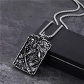 Hip hop titanium steel necklace featuring a vintage silver rectangular embossed pendant - Figure Relief Pendant