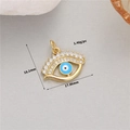Macro shot of 14K gold evil eye pendant with white zircon and blue enamel detail - H-11611/Zirconia Evil Eye
