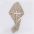 Microfiber hair drying cap in khaki with pink piping and button fastener for women - 25x65cm Hair Drying Cap / Brown