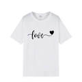 White cotton short sleeve T-shirt with black cursive love script and heart graphic - XS / White 02 (Black Print)