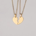Matching gold stainless steel heart pendant necklace set for couples and friends - Gold