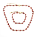 Gold-plated jewelry set with red enamel evil eye necklace and matching bracelet - Red Zirconia Set