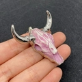 Pink acrylic bull head pendant with silver metal horns for DIY jewelry making - No.13 (Pink Texture Skull Silver Horn)