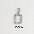 Silver rectangular hammered stainless steel pendant with irregular texture and top ring - PZ06-Geometric Frame / Steel