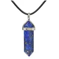 Hexagonal Lapis Lazuli crystal point necklace with silver bail and black cord - Pendant with Necklace / Lapis Lazuli