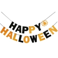 Halloween party banner with black and orange Happy Halloween letters and spider web design - Halloween Letter Banner