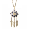 Collier diffuseur attrape-rêves en bronze avec perle bleue et plumes métalliques - Attrape-rêves Bronze Balle Bleu Foncé (08)