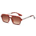 Retro double-bridge aviator sunglasses with leopard print frame and brown gradient lenses - Tortoise / Gradient Tea