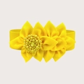 Cintura elastica alta per abiti con grandi fiori in tessuto giallo e perle decorative - 62cm / Giallo