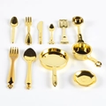 Miniature ensemble de cuisine doré de 10 pièces avec poêles et couverts pour poupées - 11 Pièces Par Paquet / Doré