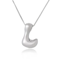Polished silver L-shaped alphabet pendant with sleek box chain on a mirror surface - Letter L