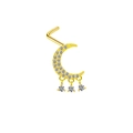 Piercing de nez en L doré avec croissant de lune pavé et breloques en zircone étincelantes - Croissant de Lune Trois Diamants