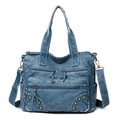 Vintage blaue Schultertasche aus PU-Leder mit Reißverschlüssen und Metallnieten-Details - Nieten-Stil / Blau