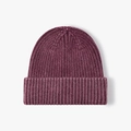 Thick ribbed knit beanie in dark burgundy with wide fold-over cuff for winter warmth - Wine Red (24B091)