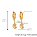 Detail showing 18k gold plated cat hoop earrings in stainless steel with zircon stones - Q121-Huggie Cat Pendant Gold Earrings