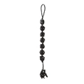 Detailed handmade black raw stone hanging ornament with woven mesh and pebble tassels - Black Agate