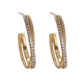 Boucles d'oreilles créoles en or 18K avec texture tressée et zircons cubiques brillants - Boucles d'Oreilles en Corde de Forme C avec Zircone