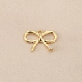 18K gold-plated copper bow pendant with sparkling white zircon for jewelry making - Single Stone End Bow (PJ0129-1#) / Gold