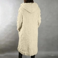 Women's long oversized knit cardigan with chunky cable knit texture and large hood - 3XL / Tops / Apricot